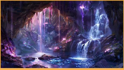 Fantasy Crystal Cave, Crystals Reference, Hope Background, Fantasy Cave, Waterfall Cave, Cave Waterfall, Concept Art Wallpaper, Sketching Reference, Crystal Caves