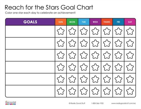 Reach for the Stars Goal Chart Printable from ReallyGoodStuff.com Goal Chart, Star Reward Chart, I Ready Goal Chart, Teenage Chores, Star Chart For Kids, Kids Summer Goals Chart, Star Charts For Kids Reward System, Sticker Reward Chart Positive Behavior, Reward Chart Template