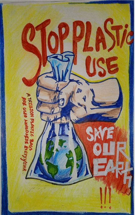 It's a poster giving us a message not to use plastic Awareness Poster Environmental, Plastic Campaign Poster, Save Plastic Poster, Plant Vs Plastic Drawing, Don't Use Plastic Poster, Slogan About Pollution, Save Earth From Plastic Posters, Ban Single Use Plastic Posters, Harmful Effects Of Plastic Poster