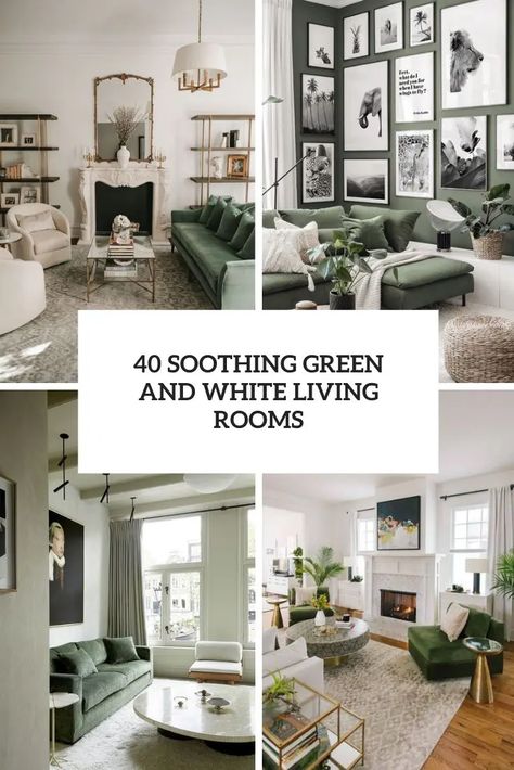 Gray White Gold Green Living Room, White Walls Green Furniture, Cream Sofa With Green Pillows, White Walls Green Sofa, Green Sofa White Living Room, Lounge Ideas Green Sofa, Rugs To Match Green Sofa, White Green Living Room Decor, Dark Green Walls White Furniture