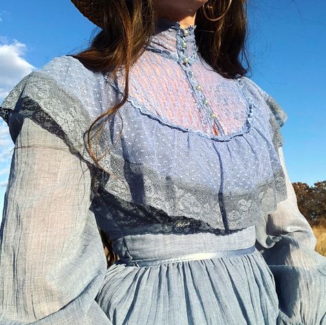 Gale Aesthetic, Prairie Dresses, Victorian Collar, Baby Blue Dress, Dorothy Gale, Baby Blue Dresses, 1970s Dresses, Brunette To Blonde, Dress Aesthetic