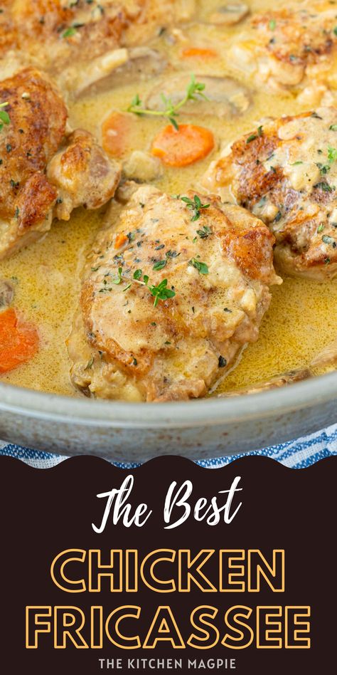 The Kitchen Magpie Recipes, The Kitchen Magpie, Kitchen Magpie Food Recipes, Chicken Fricasse Recipe, Chicken Francaise Recipe, Creamy White Wine Sauce, Dutch Oven Chicken, Recipes By Ingredients, Chicken Fricassee