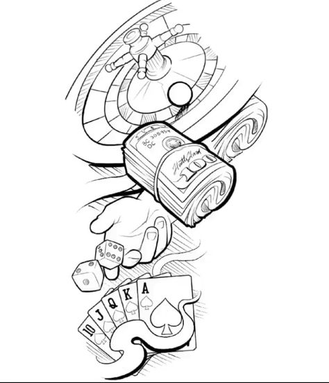 Casino Tattoo Design, 777 Casino Tattoo, Tattoo Design Stencil, Poker Tattoo, Half Sleeve Tattoos Sketches, 777 Casino, Casino Tattoo, Tattoo Designer, Vegas Tattoo