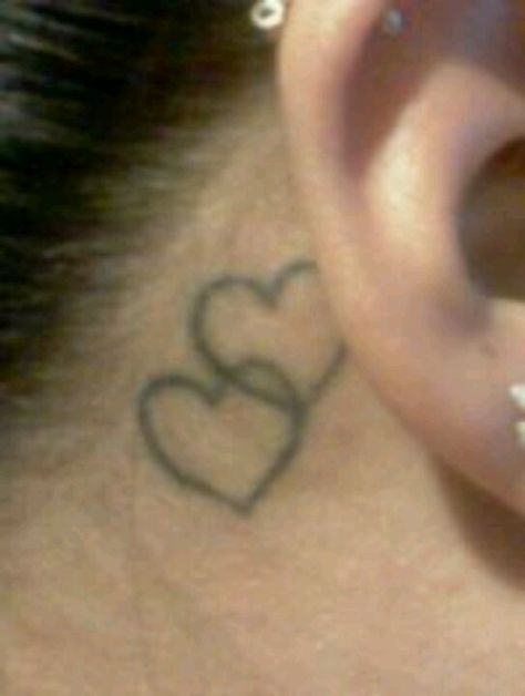 Double hearts behind my ear <3 Tattoo Behind Ear Girl, Hearts Tattoo Behind Ear, Heart Behind Ear, Heart Behind Ear Tattoo, Cute Behind The Ear Tattoos, Heart Tattoo Behind Ear, Double Heart Tattoo, Behind The Ear Tats, Fire Tattoos