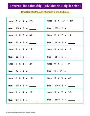 Worksheet | Inverse Relationship (Division/Multiplication) | Solve division/multiplication problems in this inverse operation worksheet. Inverse Operations Multiplication And Division, Inverse Operations Activities, Inverse Operations, Maths Tricks, Maths Worksheet, Mental Maths, Free Math Games, Division Practice, Multiplication Problems