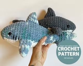 Great White Shark Crochet Pattern Free, Crochet Great White Shark, Crochet Shark Amigurumi, Shark Crochet Plushie, Amigurumi Shark Free Pattern, Free Shark Crochet Pattern, Free Crochet Shark Pattern, Shark Plushie Pattern, Crochet Shark Pattern Free Amigurumi