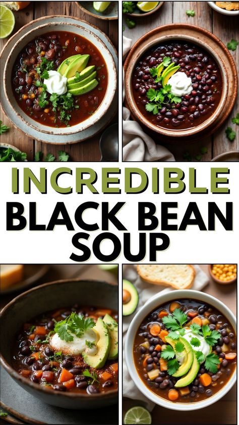 This Black Bean Soup recipe is a hearty, healthy, and flavorful dish made with fresh garlic, onions, bell peppers, and smoky cumin. Packed with protein and fiber, it’s the perfect cozy dinner. Whether you're meal prepping or need an easy one-pot meal, this Black Bean Soup is quick, delicious, and so satisfying. Try this must-have dish from the best of Black Bean Recipes! Full Recipe At Dealiciousness.net Crockpot Black Bean Soup Dry Beans, Black Bean Soup With Sausage, Black Bean Soup Dried Beans, Black Bean Lentil Soup, Black Beans Soup Recipe, Black Bean Soup Panera, Black Bean Soup Canned Beans, Dry Black Bean Recipes, Black Bean Meals