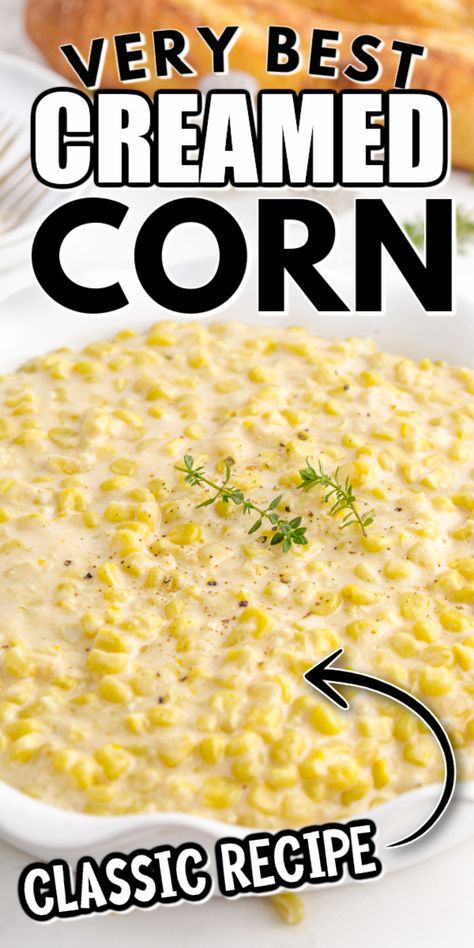 This Creamed Corn recipe is an easy, creamy homemade side dish. Once you know how simple and how tasty it is, it may make an appearance on your table more often! Homemade Creamed Corn, Homemade Cream Corn, Cream Corn Casserole, Creamed Corn Recipes, Cream Corn, Creamy Frosting, Facebook Recipes, Vegetable Recipe, Pinky Girl