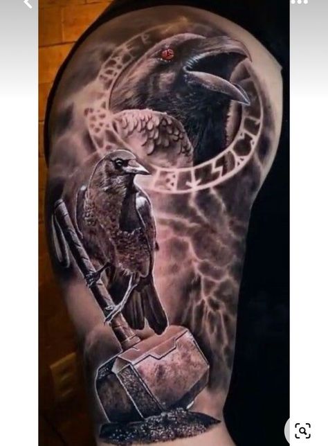 Norse Mythology Tattoo Men, Norse Warrior Tattoo, Viking Tattoo Sleeve Norse Mythology, Viking Tattoos For Men Norse Mythology, Norse Sleeve Tattoo, Valkyrie Tattoo Men, Norse Tattoo Sleeve, Viking Raven Tattoo Ideas, Nordic Mythology Tattoo