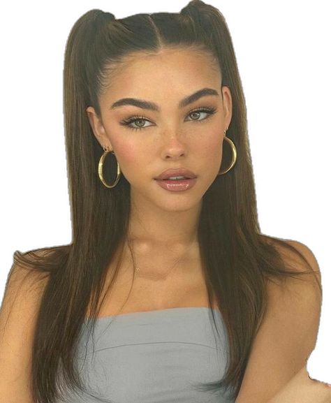 Madison Beer pigtails hairstyle Winter Hair Color Dark, Fall Hair Colors Brunette, Hair Colors Brunette, Pigtails Hairstyle, Two Ponytail Hairstyles, Dark Fall Hair Colors, Dark Fall Hair, Perfect Ponytail, Middle Part Hairstyles