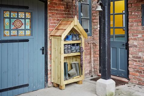 Clever garden storage solutions | House & Garden Small Garden Storage, Outdoor Shoe Storage, Posh Sheds, Wooden Garden Storage, Garden Storage Bench, Garden Storage Box, Teak Storage, Cedar Shingle Roof, Outdoor Storage Solutions