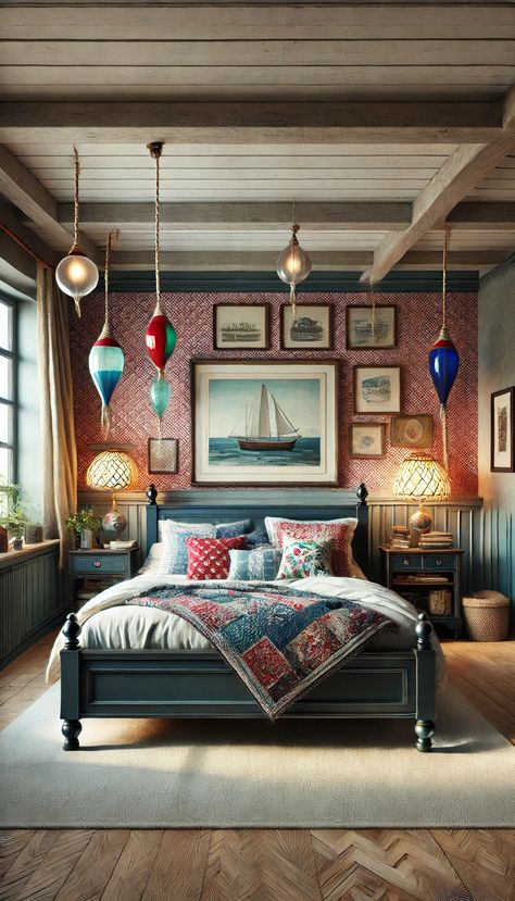 Transform your space with this home bedroom refresh! This cozy nautical-themed bedroom features rustic decor, vibrant colors, and vintage charm. Perfect for a sea-lover's retreat. #HomeBedroomRefresh #NauticalDecor #CozyLiving Vintage Nautical Bedroom, Sea Theme Bedrooms, Nautical Themed Bedroom, Nautical Bedroom, Vintage Nautical, Bedroom Refresh, Cozy Bed, Cozy Living, Bedroom Themes