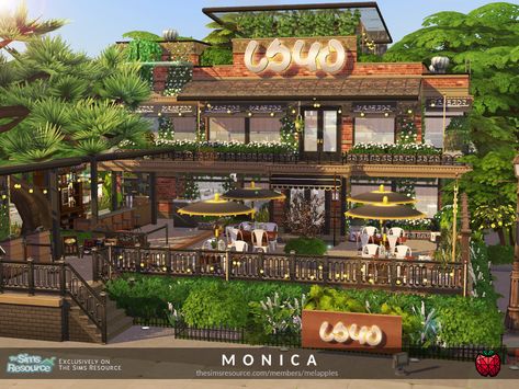 The Sims Resource - Monica restaurant - no cc Restaurant Design Sims 4, Restaurant In Sims 4, Sims 4 Restaurant Floor Plan, Sims 4 Outdoor Restaurant, Sims Fancy Restaurant, Sims Cc Restaurant, Sims 4 Restaurant Ideas Layout, Sims 4 Newcrest Restaurant, Sims4 Restaurant Ideas