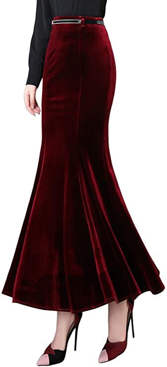 Amazon.com: ebossy Women's High Waist Bodycon Velvet Fishtail Mermaid Maxi Skirt Evening Party : Clothing, Shoes & Jewelry Ruffle Long Skirt, Mermaid Maxi Skirt, Bodycon Maxi Skirt, Fishtail Skirt, Trumpet Skirt, Long Skirts For Women, Velvet Skirt, Mermaid Skirt, Outfits Spring