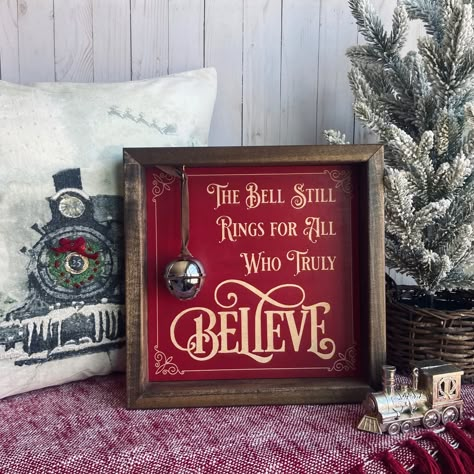 Polar Express Believe – Perfectly Imperfect by Christy Christmas Disney Diy Decorations, Believe In The Magic Of Christmas Sign, Christmas Disney Decor, Believe In The Magic Of Christmas, Polar Express Christmas Decorations, Polar Express Decorations, Polar Express Quotes, Cricut Maker3, Polar Express Believe