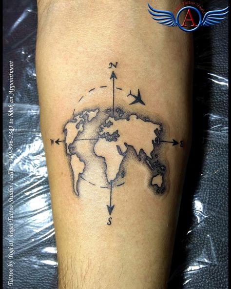 Airplane Tattoo Design, Map Tattoo Design, Aviation Tattoo, Pilot Tattoo, World Map Tattoos, Map Tattoo, Plane Tattoo, Wanderlust Tattoo, Airplane Tattoos