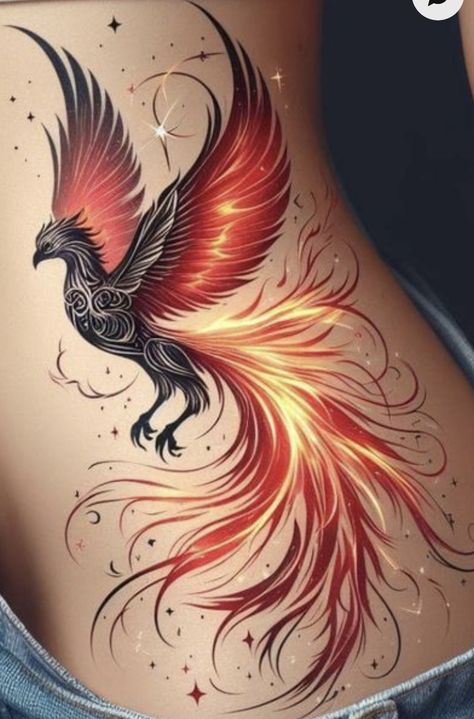 Firedrake Tattoo, Phoenix Upper Arm Tattoo, Phoinex Tattoos Women, Phoenix Rib Tattoo, Phoenix Arm Tattoo For Women, Fire Phoenix Tattoo Feminine, Phenix Birds Tattoo, Phoenix Sleeve Tattoo, Chest Neck Tattoo