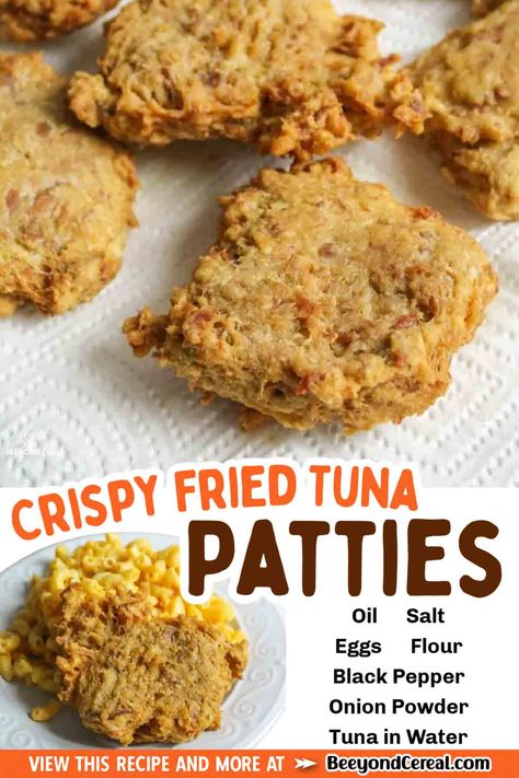 Have canned tuna and don't know what to do with it? Try this tasty and crispy fried tuna patties. They're a comfort meal like no other. With crisp golden outer shell around a tender tuna filling, they're great as a side dish for mac and cheese (that's how we always eat them). But they're also great on their own. These crispy fried tuna patties have been a huge hit in my family my entire life. I bring you these easy tuna patties that are not only easy to make but wonderfully frugal. Side Dishes For Mac And Cheese, Tuna Burger Recipes, Canned Tuna Patties, Fried Tuna Patties, Tuna Croquettes Recipe, Tuna Burger Recipe, Crispy Tuna, Fried Tuna, Tuna Patties Easy