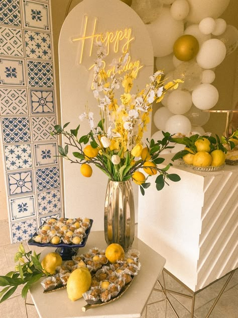 Sicilian Birthday Party, Italian Bday Party, European Birthday Theme, Mediterranean Theme Party, Tuscan Themed Party, Lemon Birthday Theme, Sicilian Decor, Lemon Themed Party, Theme Bapteme