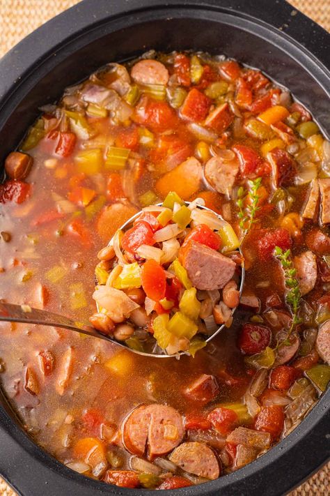 Slow Cooker 15 Bean Cajun Soup ⋆ Deb's Daily Dish Cajun 15 Bean Soup, Cajun Soup, 15 Bean Soup, Breakfast Soup, Soup Beans, Ham And Bean Soup, Crockpot Soup Recipes, Bean Soup Recipes, Black Bean Soup