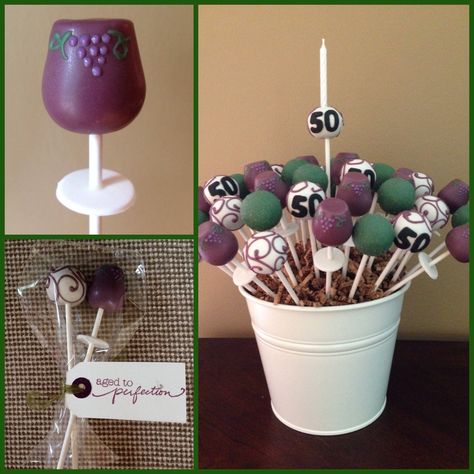 Wine Glass "Aged to Perfection" Cake Pops Aged To Perfection Cake, Cakepops Ideas, Infused Desserts, Wine Bottle Cake, Drink Cake, No Bake Cake Pops, Wine Party Theme, Themed Cake Pops, Wine Cake