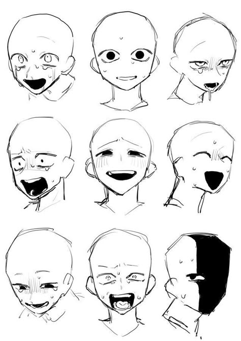 Maniac Face Expression, Sobbing Art Reference, Smug Face Reference Drawing, Pouting Face Reference, Art Face Expressions, Sighing Expression Drawing, Face Shapes Reference, Worried Face Drawing, Angry Facial Expressions Drawing