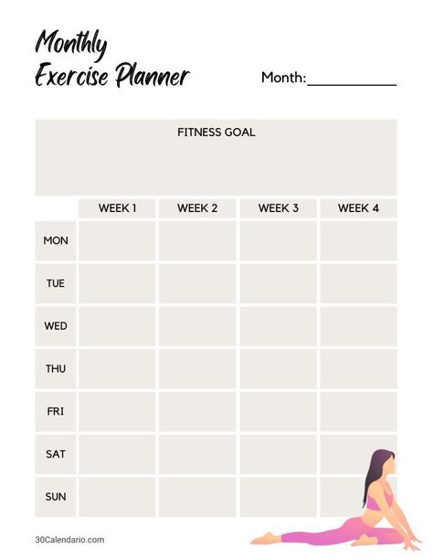 Workout Tracker Printable Workout Plans Template, Work Out Schedule Template, Workout Checklist Printable, How To Create A Workout Plan, Exercise Timetable, Month Schedule Planner, Workout Timetable, Gym Timetable, Fitness Planner Printable Free