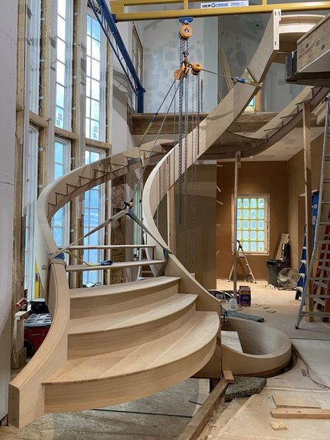 NK Woodworking & Design Elliptical Staircase, Wood Spiral Staircase, Amazing Staircases, Curved Stairs, Stair Plan, Circular Stairs, Underground Shelter, Woodworking Design, Staircase Designs