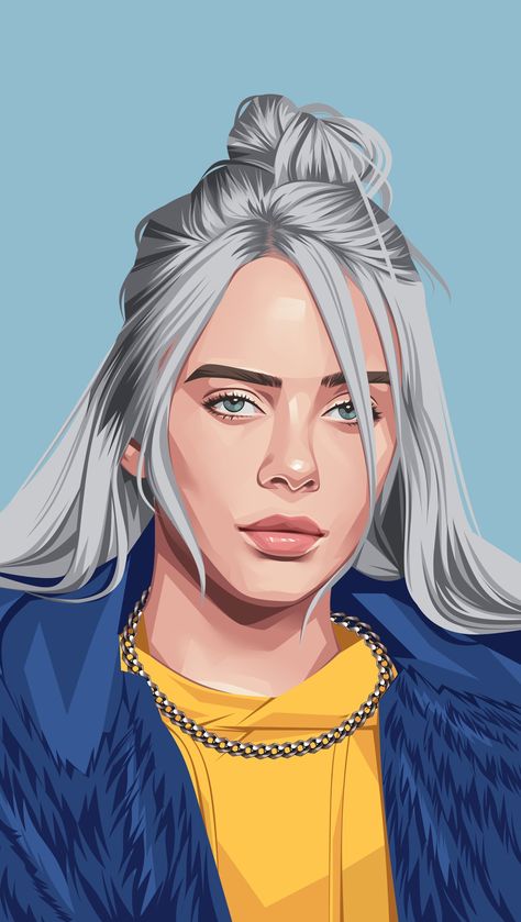 Billie Eilish Illustration, Vector Portraits, Vector Portrait Tutorial, Vector Portrait Illustration, Portrait Tutorial, Vector Art Design, Illustration Art Kids, Pop Art Portraits, Celebrity Caricatures