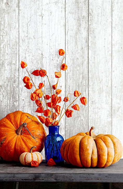 Blue Fall Decor, Teal Decor, Fall Entryway, Easy Fall Decor, Fall Accents, Blue Glass Vase, Fall Table Settings, Fall Thanksgiving Decor, Autumn Decorating