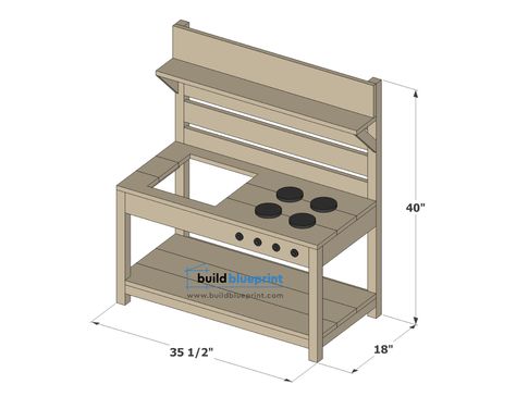 Kid's Backyard Mud Kitchen DIY Plans - Build Blueprint Mud Kitchen Blueprint, Outdoor Play Kitchen For Kids, Mud Kitchen For Kids Diy Plans, Kids Outdoor Kitchen Diy, Diy Outdoor Play Kitchen, Homemade Mud Kitchen, Diy Kid Kitchen, Kids Mud Kitchen Diy, Diy Mud Kitchen Outdoor Play