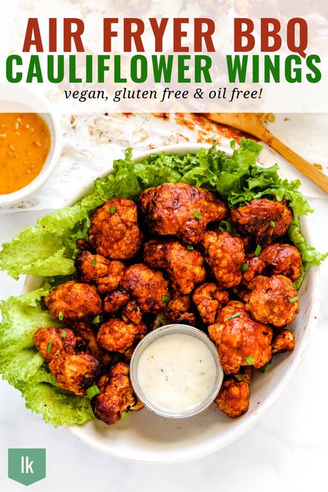 Wings Air Fryer, Bbq Cauliflower Wings, Bbq Cauliflower, Air Fryer Recipes Breakfast, Air Fryer Recipes Snacks, Air Fryer Recipes Vegetarian, Cauliflower Wings, Ninja Recipes, Vegan Cauliflower