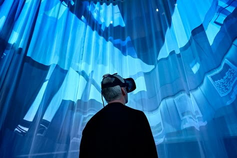 danish studio POINT creates a multimedia experience in debut exhibition in copenhagen Textile Installation, Vr Room, Architecture Center, Architecture Gallery, Danish Architecture, Sketching Tools, Vr Experience, Exhibition Booth, Exhibition Space