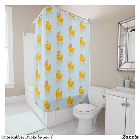 Cute Rubber Ducks Duck Shower Curtain, Funny Shower Curtains, Rubber Ducks, Custom Shower Curtains, Custom Shower, Light Blue Background, Shower Design, Yellow Fashion, Rubber Duck