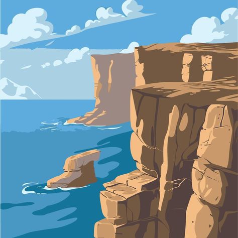 A cartoon illustration of a cliff with rocks and water Jumping Off Cliff Drawing, Cliff Drawing Reference, Cliff Drawing, Cliff Illustration, How To Shade, Animation Illustration, Anime Reference, Tree Saw, Landscape Drawings