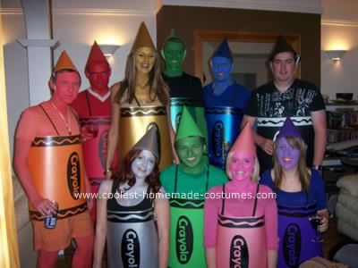 Homemade Crayola Crayons Costume: On the 19th of September 2008 a group of friends wore the homemade Crayola crayons costumes to a 21st fancy dress birthday party! Our crayons now have Crayons Costume, Crayon Fancy Dress, Crayola Crayon Costume, Crayon Costumes, Group Fancy Dress, Party Makeup Ideas, 90s Fancy Dress, Crayon Costume, Purim Costumes