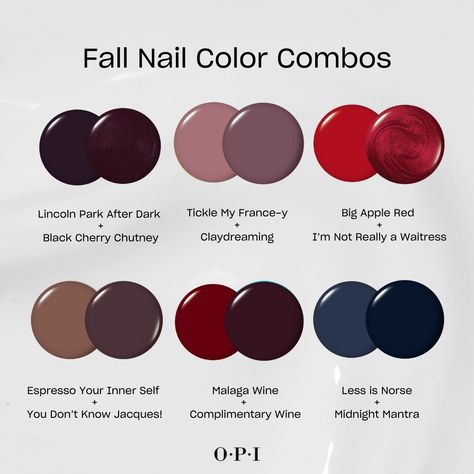 Nail Colors For Cool Skin Tone, Mani Pedi Color Combos, Short Fall Nail Designs, Short Fall Nail, Fall Nail Color, Nail Color Combos, Opi Nail Colors, Nail Colors Winter, Autumn Look