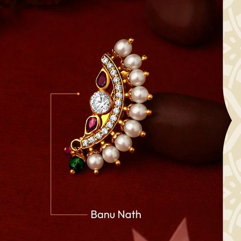 Reflecting the crescent moon, this Banu Nath is all you need to complete your next traditional look. Encrafted with Maharashtra’s rich heritage and culture, this Nath is not just a piece of jewelry but a symbol of grace. Find out the nath that can complete your traditional look only at our store! #MaharashtrianNath #NathCollection #Nathni #Gold #Jewellery #GoldJewelry #MarathiMulgi #BanuNath Garhwali Nath Designs Gold, Tehri Nath, Garhwali Nath, Maharastrian Jwellary Nath, Maharashtrian Nose Nath, Symbol Of Grace, Mood Board Fashion Inspiration, Shree Krishna Wallpapers, Grace Symbol