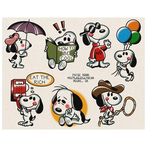 Random Traditional Tattoos, Snoopy American Traditional Tattoo, Snoopy Traditional Tattoo, American Traditional Flash Sheet, American Traditional Flash, Traditional Tattoo Stickers, Traditional Heart Tattoos, Traditional Tattoo Flash Sheets, Snoopy Tattoo