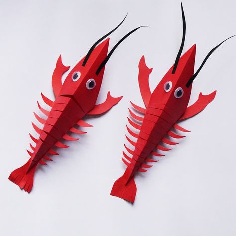 Colors Paper - How to Make Paper Fish Lobster Easy - Handmade Paper Crafts for School - Moving Paper Toys Paper Crab Craft, Paper Sea Creatures, Lobster Craft, Paper Toys For Kids, Fish Crafts Kids, Paper Fish Craft, Lobster Crafts, Vbs Ocean Theme, Fish Paper Craft