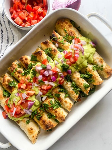 Vegan Black Bean Taquitos w Avocado Sauce — YouCare-SelfCare Easy July 4th Recipes, Black Bean Taquitos, Taquito Recipe, Bean Taquitos, Vegan Sloppy Joes, Edamame Salad, Creamy Avocado Sauce, Zucchini Soup, Vegan Mexican Recipes