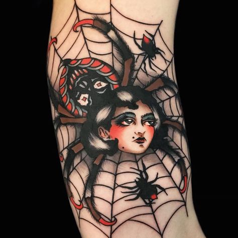 Traditional Tattoo Halloween, Square Tattoo, Spider Web Tattoo, Art Flash, Web Tattoo, Bug Tattoo, Traditional Tattoo Sleeve, Spider Tattoo, Spooky Tattoos