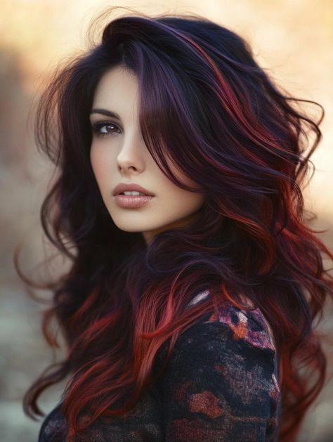 Hair Color Ideas For Winter 2024, Fall Vivid Hair Color For Brunettes, Unique Winter Hair Colors, Winter Hair Colors 2024, Long Hair Color Ideas For Brunettes, Subtle Colorful Hair, Unique Hair Color Ideas For Brunettes, Brown And Caramel Balayage, Fall Inspired Hair Color