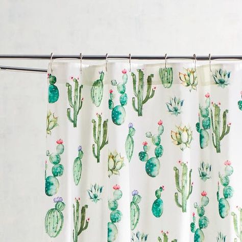 Watercolor Cactus Shower Curtain | Pier 1 Imports Cactus Bathroom, Vibe Bathroom, Cactus Shower Curtain, Kids Shower Curtain, Flower Shower Curtain, Bathroom Themes, Green Cactus, Flower Shower, Floral Shower Curtains