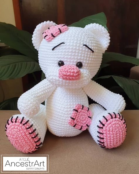 Lovely teddy bears 🧸😍 made by talented @ancestrart Pattern by @amigurumitoday ➡️ https://amigurumi.today/free-amigurumi-teddy-bear-crochet-pattern/ Tag our profile, use #amigurumitoday hashtag for a chance to be featured!⁠ White Teddy Bear, Amigurumi, Crochet Patterns, Teddy Bear, Crochet, Pattern, Pink, White