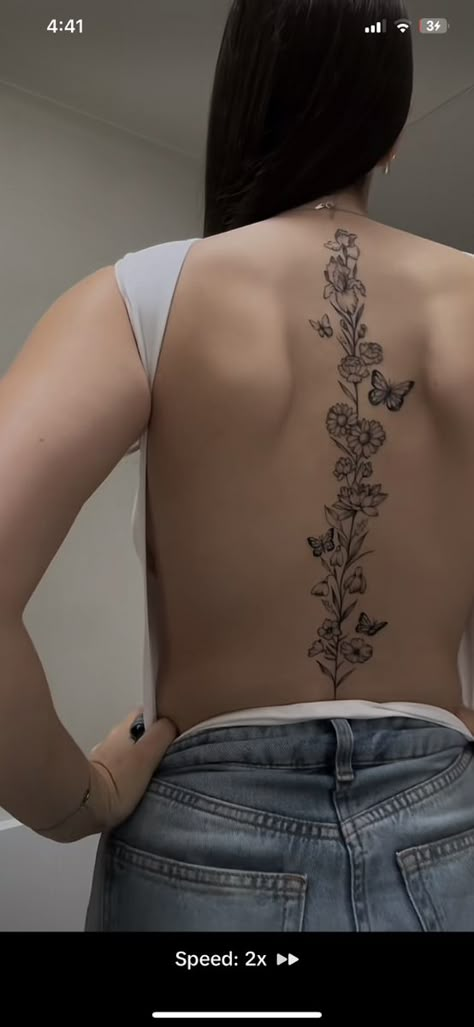 Giant Tattoo, Back Tattoo Women Spine, Back Tattoos Spine, Floral Back Tattoos, Underboob Tattoo Designs, Flower Spine Tattoos, Unique Butterfly Tattoos, Rib Tattoos For Women, Cross Tattoos For Women