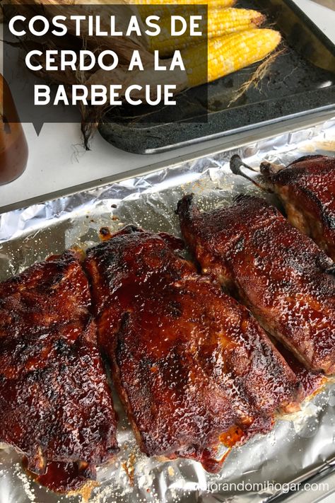 Receta fàcil para preparar costillitas de cerdo a la bbq barbecue. Aroz Con Pollo, Bbq Recipes Ribs, Bbq Ribs, Steak, Good Food, Favorite Recipes, Meat, Van