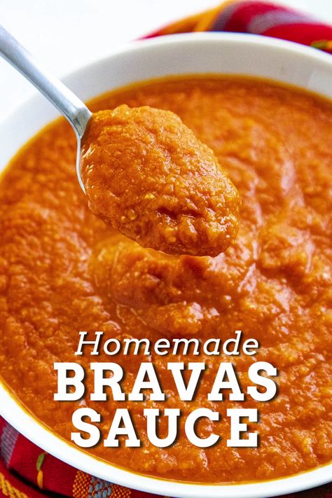 Bravas Sauce Recipe, Bravas Sauce, Patatas Bravas Recipe, Tapas Dinner, Spanish Tapas Recipes, Salsa Brava, Tapas Dishes, Hot Sauce Recipes, Spain Food