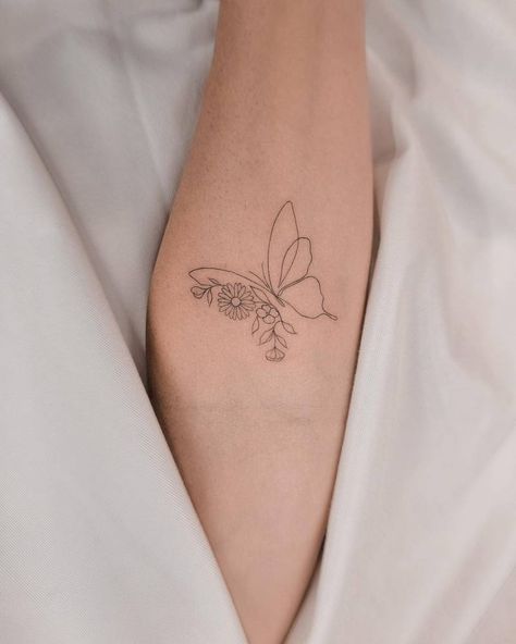 Petite Arm Tattoos For Women, Small Women’s Tattoos, Taylor Swift Butterfly Tattoo, Person Outline Tattoo, Arabella Tattoo, Half Butterfly Half Angel Wing Tattoo, Hopeless Romantic Tattoo Ideas, Simple Feminine Tattoos, Brooke Tattoo