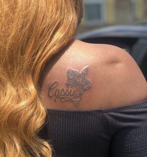 Crown Name Tattoo, Cassie Tattoo, Name Tattoo, Fish Tattoos, Jesus Fish Tattoo, Tattoo Quotes, Crown, Tattoos, Quick Saves